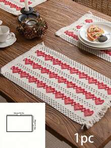 1pc New European And American Style Multiple Red Heart Holiday Party Valentine's Day Geometric Tassel Table Runner, Dining Table Runner, Home Decor, Photoshoot Background Cloth, Multi-Color European And American Style Table Runner - Red - View 16