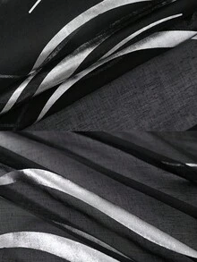 1pc Modern Metal Wave Pattern Single-Sided Black & Gold Sheer Curtain - Black - View 5