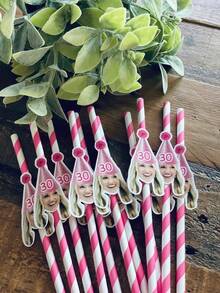 1/12/24/48支装定制人脸印花纸吸管，个性化人脸吸管，适用于单身派对、生日派对装饰、女友生日派对装饰，多功能、高品质、个性化，是送给她、男友、朋友的理想礼物，也适用于茶室、家居、花园、办公室、周年纪念日、情人节、母亲节、生日、父亲节、毕业典礼、婚礼、乔迁之喜等场合，定制饮具 - 彩色 - 查看 3