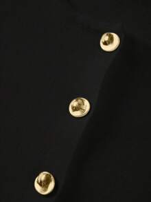 FOR BEAUTY 女士新款针织开衫，适合春、秋、冬三季穿着，休闲优雅简约风格，圆领长袖配金属纽扣，时尚通勤黑色纯色毛衣 - 黑色 - 查看 7