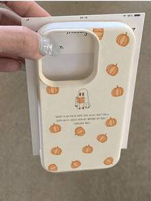 1 pezzo Custodia protettiva per telefono morbida, antiscivolo e anti-caduta, con motivo alla moda di zucca e fantasma, texture in pelle di litchi, compatibile con Apple/Redmi/altri telefoni - Multicolore - Visualizzare 3
