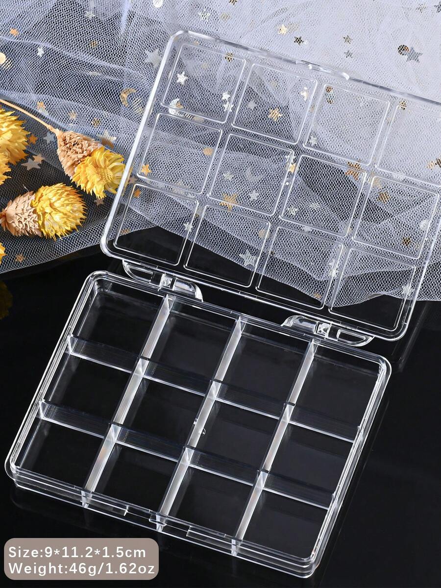 1 个空透明塑料收纳盒 6/12/24 格塑料盒 Y2K 美甲水钻收纳/容器工具，用于美甲闪粉水钻水晶、耳环、珠宝珠、小配件（透明）、美甲用品、美甲工具、美甲工具、返校、指甲、按压式指甲工具、修甲修脚工具 - 無色 - 查看 1