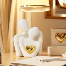 1 pezzo Statuetta astratta dorata a forma di cuore, decorazione di abbraccio di coppia per la casa, decorazione da camera da letto per ufficio e studenti, miglior regalo di Natale, decorazione natalizia invernale, decorazione per matrimonio, decorazione per la casa, ornamenti per gioielli, decorazioni per feste (cappello di paglia non incluso)