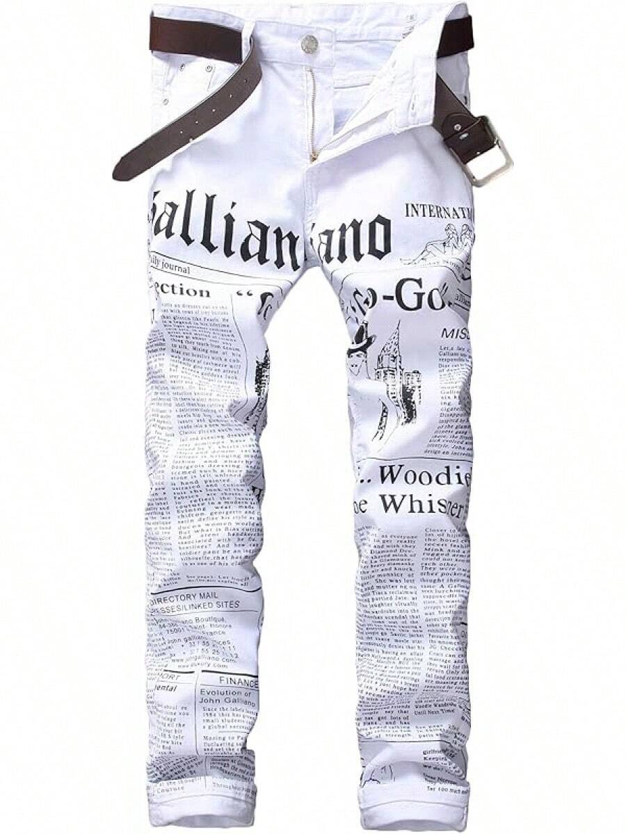 Men's Casual Printed Jeans Skinny Denim Pantshalloween - 白色 - 查看 1