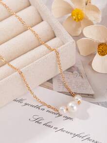 1pc Minimalist Faux Pearl Beaded Necklace, Suitable For Women's Daily Wear