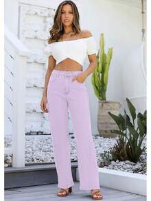 Jeans High Waisted Straight Leg Loose Jeanshalloween - Light Purple - 查看 11