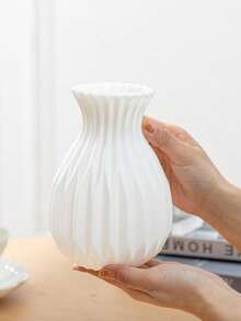 1pc Artificial Pampas Flowers In Faux Ceramic Plastic Vase, Nordic Minimalist Style, White Fluffy Decorative Grass, Home Decor Centerpiece For Wedding, Birthday, Living Room, Table, Office Desk Decor Room Decor Flower Vase Glass Vase