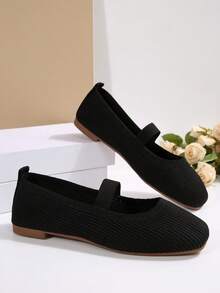Damen Einfarbige Strick Atmungsaktive Bequeme Mary Jane Ballerinas