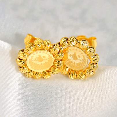 1 Set Classic 21K Gold Plated Coin Earrings, Dubai Bride Wedding Party Jewelry