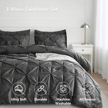 Luxury  Thick Quilt - 3-Piece Four Seasons Bedding Set, Warm And Comfortable Thick Comforter Set, Quilted Craftsmanship, Machine Washable Bedding Set, Suitable For Bedroom Decoration, Family Gifts, Includes 1 Quilt And 2 Pillowcases - 黑色 - 查看 4