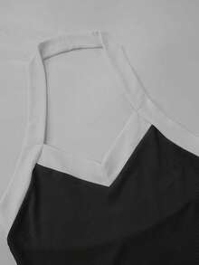 Siliki Summer Casual Solid Color Bodycon 2 Piece Set  Sleeveless Halter Backless Top And Capirs Butt-Lifting Pants Daily Wear 2 Piece Sets Women Outfit - 黑色 - 查看 3