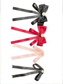 1pc Girl'S Sweetheart Style Bow Tie With Faux Pearl & Rhinestone Embellishments - Black Ribbon Bowknot For Casual Outings, Dates, And Parties, Casual Wear Accessory|Elegant Accessory|Woven Texture,Random Color