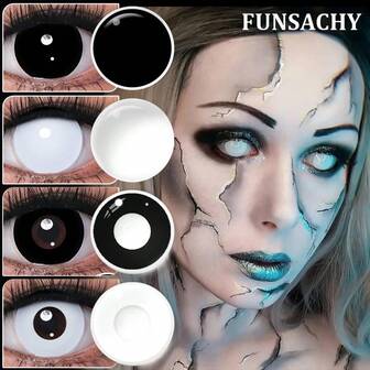 2 piezas de lentes de contacto de ojos grandes de 14.5mm de color negro y blanco para disfraz de anime, Halloween y cosplay de FUNSACHY