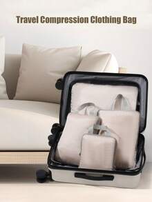 4 أكياس تخزين ضاغطة، مجموعة أكياس سفر مضغوطة مزودة بسحاب، منظمات أمتعة قابلة للتوسيع، مستلزمات سفر موفرة للمساحة، إكسسوارات للعطلات، مستلزمات غرفة السكن في الجامعة