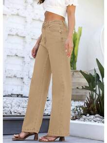Jeans High Waisted Straight Leg Loose Jeanshalloween - 卡其色 - 查看 8