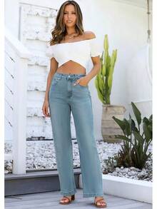 Jeans High Waisted Straight Leg Loose Jeanshalloween - Vintage Blue - View 2