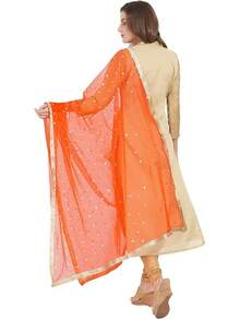 Woman's Embellished Net Dupatta Scarf Shawl Wrap Soft Bridal Wedding - Orange - 查看 2