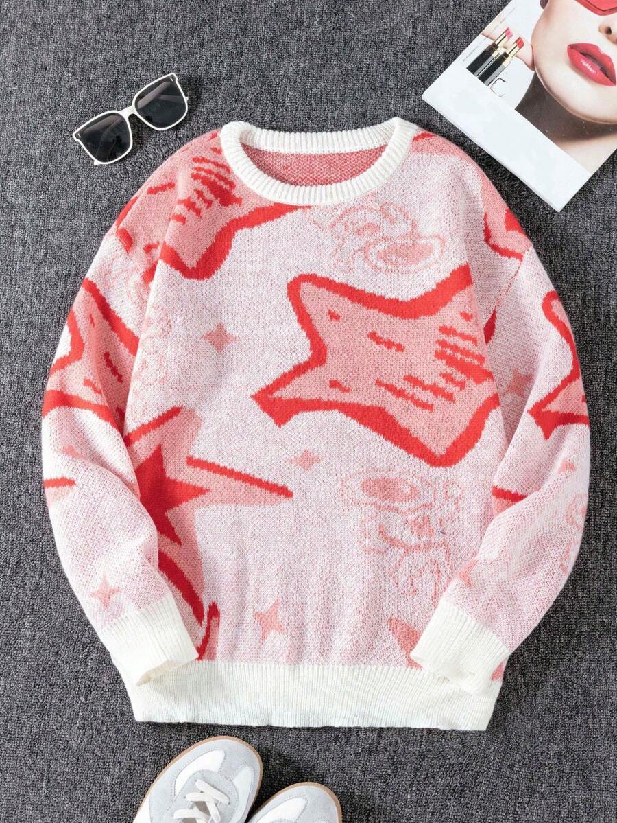 Ladies' Creative Printed Knitted Sweaters, Stylish And Casual Pullovers, Made Of Soft, Comfortable And Warm Fabric, Suitable For Spring, Autumn And Winter.