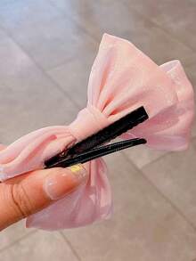 2pcs Bow Hair Clips, Ultra Fairy French Satin Hair Clips, Sweet Elegant, Back Clip Style, High-End Texture, Top Clip Style, Princess Style Hair Accessories, Hairband Children Hair Accessories (Card Is For Display Only) - Bow Hairpin - View 6