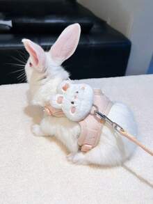 1pc Adjustable Rabbit Harness Leash, Cute Bear Ear Rabbit Harness Leash, Suitable For Small Pets And Rabbits, Small Animal Collar And Leash, Harness With Leash, Adjustable Leash