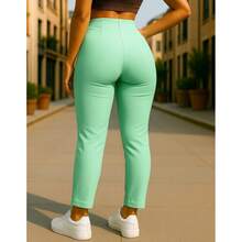 Pantalon de pinzas para dama stretch - verde menta - Ver 4