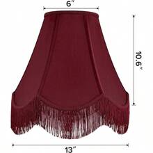 Set Of 2 Burgundy Silk Scalloped Lamp Shade Petal Edge Braid With Burgundy Fringe Trim 6x13x10.6 Spider Victorian Bell Lamp Shades Replacement Shades For Table Floor Lamps Easy Assembly - Màu Đỏ Sâu - Xem 2
