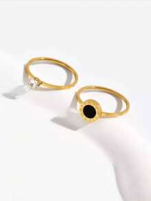 2 Peças Anéis de Algarismos Romanos de Zircônia na Moda, Acessórios