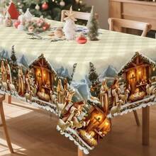 1/10/32 PIEZAS Manteles navideños de invierno, diseño de patrón de ovejas y Jesús - Manteles esenciales para festivales interiores y exteriores, reuniones familiares, decoraciones de mesa redonda/rectangular, decoraciones de ambiente navideño, regalos exquisitos