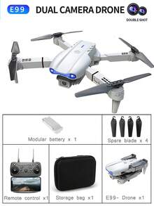 新款E99无人机配备高清双摄像头和定高功能,搭载3.7V 800mAh锂电池,支持一键降落和陀螺仪校准系统,操作简便。这款四轴飞行器无人机适合室内外娱乐,是生日、圣诞节、万圣节、感恩节和开学季的理想礼物。 - 淺灰色 - 查看 16