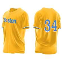 Men's Baseball Jersey 34 Yellow Button-Down Embroidered Sports T-Shirt Gym Clothes Men Basic T Shirt - 黃色 - 查看 1