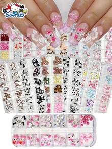 Sanrio 12Girds/Box Sanrio Hello Kitty Cute 3D Nail Art Charms Set DIY Manicure Decorations Accessories For Girls Creative Nail Jewelry Crafts