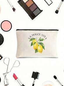 1/2pcs Large Canvas Tote Bag-Lemon Design Light Shopping Bag Cosmetic Bag Shoulder Bag, Ladies, Farmers Market, Picnic, Lemon Lovers Gift, Summer Style Handle, Beach Shopping Essential Foldable, Large Capacity, Light Weight, Stylish Personalized Tote Bag, Shoulder Bag, Casual Shopping Bag Store Back To School