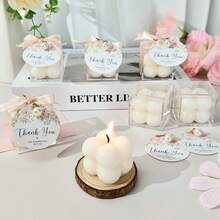YESTARY 20 Sets Wedding Favors For Guests Mini Scented Bubble Candles With Acrylic Boxes, Pink Ribbon And Pearl Accessories For Wedding Bridal Shower Baby Shower Gender Reveal Party - 白色 - 查看 5