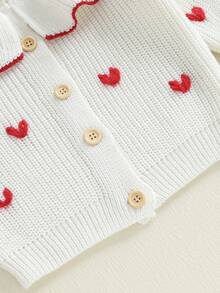 Suéter tipo cárdigan para bebé niña recién nacida, con bordado de corazón, de manga larga y botones, de punto - Blanco - Ver 5