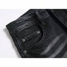 Men's Classic Zipper Biker Regular Fit Flex Jeanhalloween - 255 黑色 - 查看 6