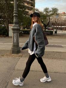 Senya 女士秋冬圆领长袖轻薄针织羊毛衫，侧开衩直袖设计，日常通勤百搭针织套头衫，新年必备 - 深灰色 - 查看 2