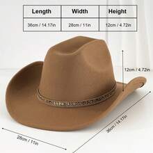 Women Men Cowgirl Hat, Vintage Shiny Hot Fix Drills Soft Roll-Up Wide Brim Western Hat For Daily Party - 棕色 - 查看 7