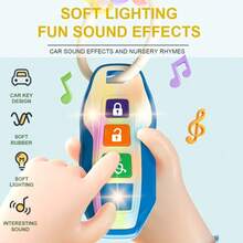 1 Stück Baby Beißring Auto Schlüssel Musikspielzeug, weiches Silikon, Simulation Auto Schlüssel Spielzeug mit Musik/LED Licht, mehrere Geräusche, Frühkindliche Bildung Sensorisches Spielzeug, Baby Essentials, Baby Spielzeug für Mädchen Jungen Weihnachts-/Halloween-Geschenke (Batterie inklusive) (Zufällige Knopffarbe)