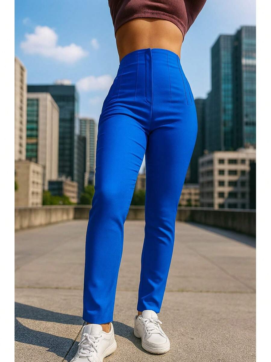 Stretch Pleated Trousers For Women - 青碧色 - 查看 1