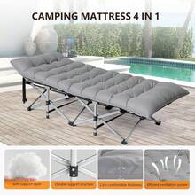 Folding Camping Cot Bed,Camping Cots For Adults With Mattress, Foldable Cots For Sleeping With Pillow 1200D Layer Oxford For For Guest,Travel,Hiking Grey - Grey - View 5