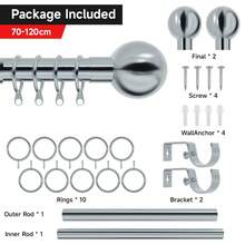 Curtain Pole Extendable Metal Chrome 28mm With Finials Rings Hooks Rod Fittings - Chrome - 查看 6