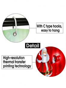 1/4pcs Christmas Red Christmas Theme Poster Full Of Holiday Santa Toilet U-Shaped Pad, Toilet Seat Pad, Bathroom Decoration, Bathroom Shower Curtain Set, Shower Curtains For Walk In Showers, With 12 Hooks,Suitable For Bathroom/Room/Home/Living Room Decoration.