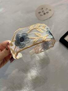 1pc Women's Elegant Versatile Embroidered Flower Headband, Suitable For Daily Use, Commuting, School, Work, Beach, Party, Holiday Gift, Bohemian Style, Hair Band Hair Hoop