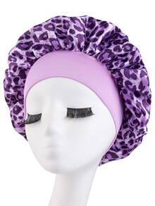 1个缎面丝绸睡帽，女士缎面丝绸睡帽，黑色/粉色宽软带缎面睡眠帽发套，适合卷发，可作浴帽