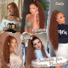 30 Inch Auburn Long Curly Drawstring Ponytail Extension Synthetic Comb Clip In Pony Tails Hairpieces For Women Voluminous Natural Looking Long Curly Auburn Ponytail Hair Extensions - MediumAuburn - View 5