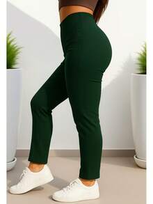 Stretch Pleated Trousers For Women - Dark Green - View 2