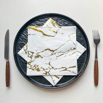 20pcs/Pack Gold Foil Marble Pattern Disposable Paper Napkins, Suitable For Birthday, Wedding, Restaurant, Hotel, Home Party Decoration