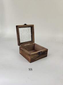 1个手工复古木质玻璃门柜，适合存放化妆品和杂物，复古木质首饰收纳盒，桌面化妆盒，女士礼物