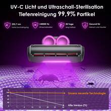 Glitzerlife USB-Aufladung Handheld drahtloser Entfernung von Milben UV-C-Licht und Ultraschall Sterilisierung Tiefenreinigung 99.9% Partikel 80000rpm Schlag maximale Laufzeit 35 Minuten 6-stufiges Filtersystem Doppelbehälter Staub und Milben trennen mit starker Saugfähigkeit 18kpa drahtloser Entfernung von Milben für Bett Sofa Teppich Decken
