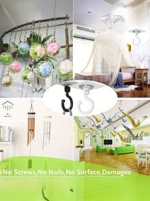 1 Stück 360° drehbarer selbstklebender Deckenhaken - hohe Tragfähigkeit, ohne Bohren installierbar, Multifunktions-Wandhalterung für Windspiele, hängende Pflanzen, Beleuchtung, Heimdekoration, Baldachine, Moskitonetze und Haushaltsorganisation